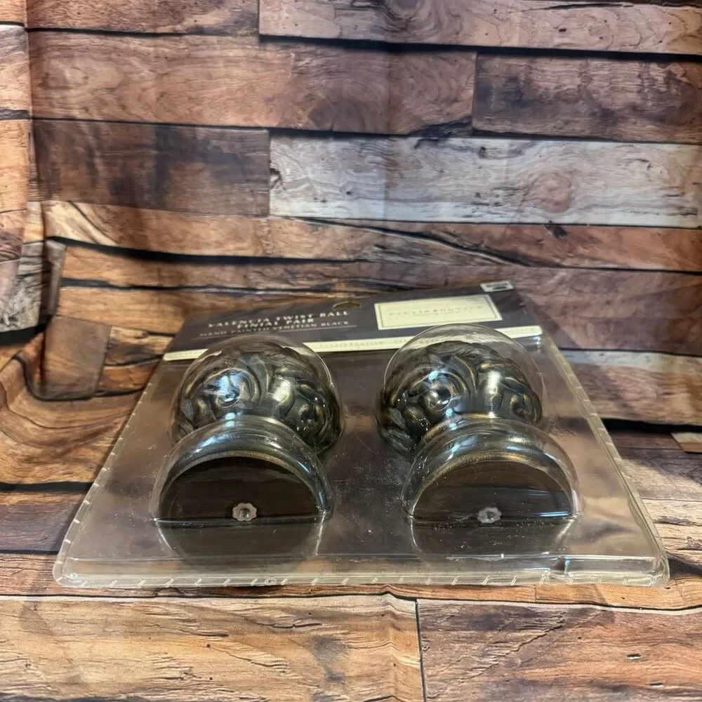 Palais Royale Valencia Twist Ball Finial Pair Venetian Black Curtain Rod Set New